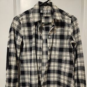 Claridge and King black and white Plaid flannel shirt with elbow patches SIZE S